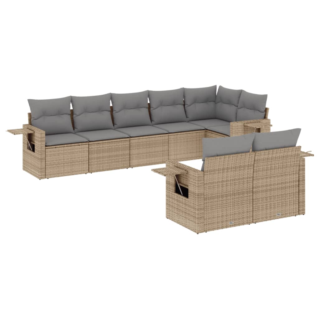 8-Delige Loungeset Met Kussens Poly Rattan Beige