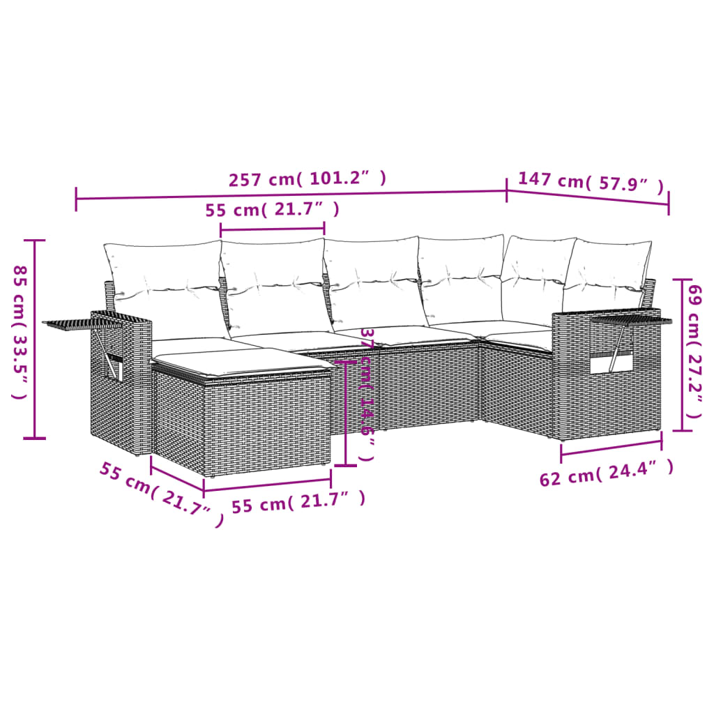 6-Delige Loungeset Met Kussens Poly Rattan Zwart
