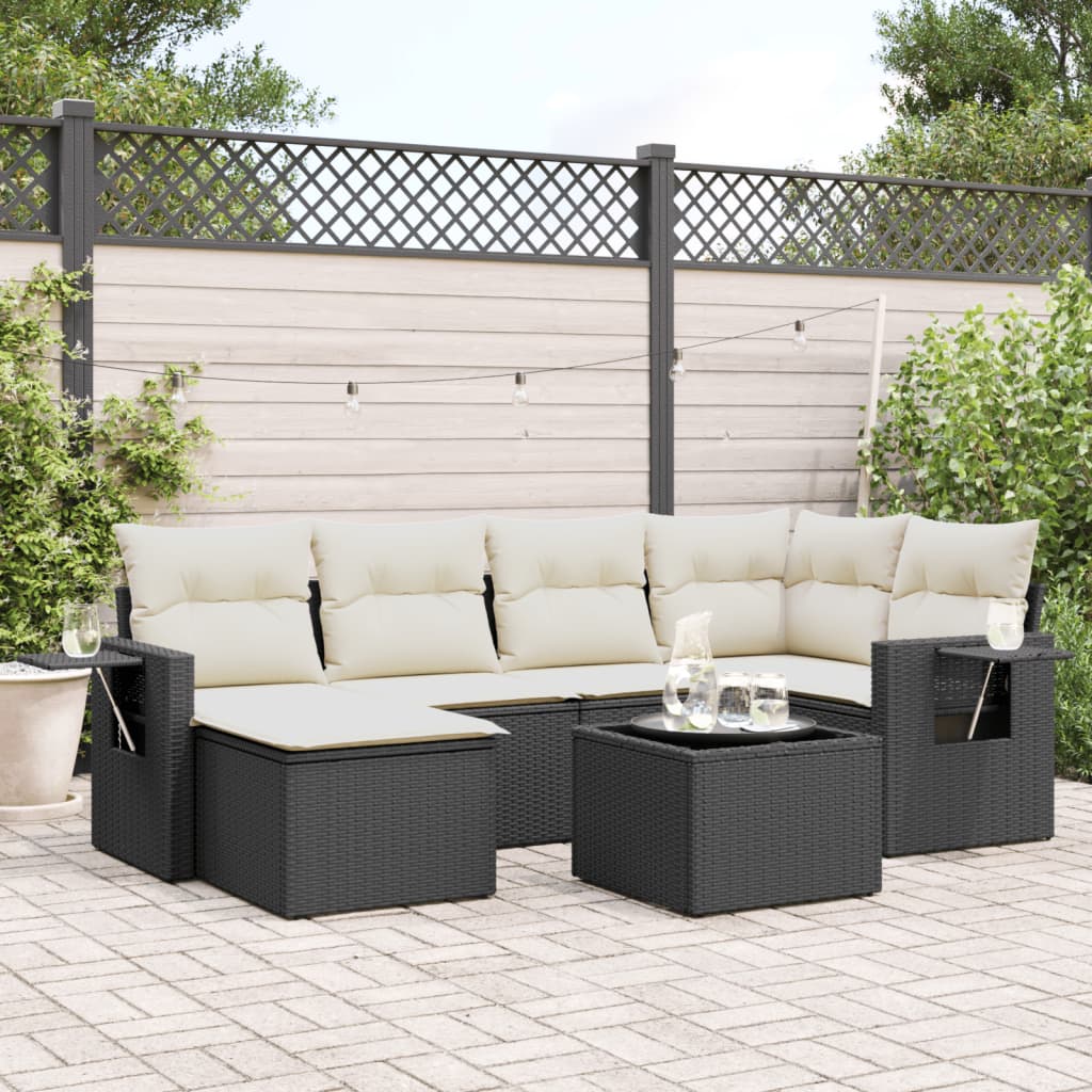 7-Delige Loungeset Met Kussens Poly Rattan Zwart