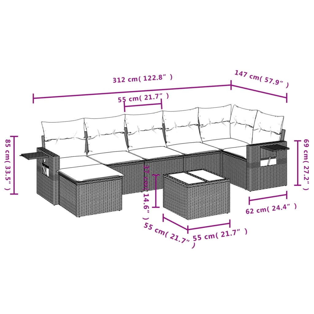 8-Delige Loungeset Met Kussens Poly Rattan Zwart