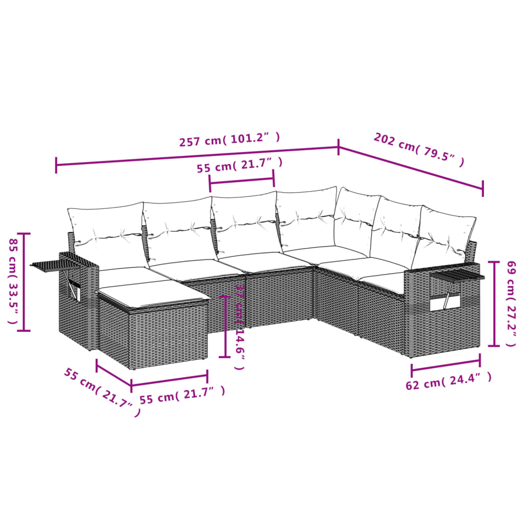7-Delige Loungeset Met Kussens Poly Rattan Zwart