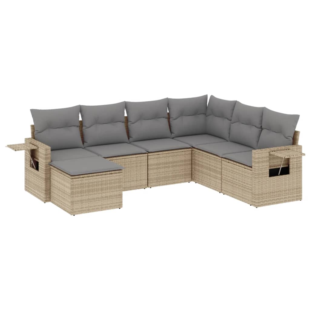 7-Delige Loungeset Met Kussens Poly Rattan Beige