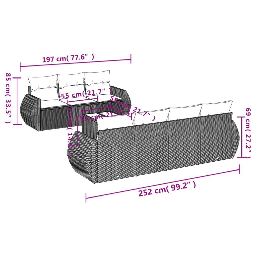 8-Delige Loungeset Met Kussens Poly Rattan Zwart
