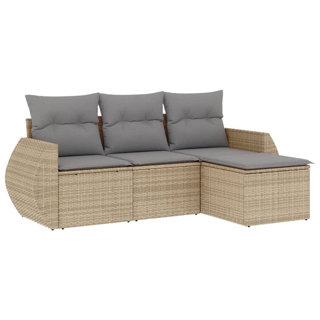 4-Delige Loungeset Met Kussens Poly Rattan Beige