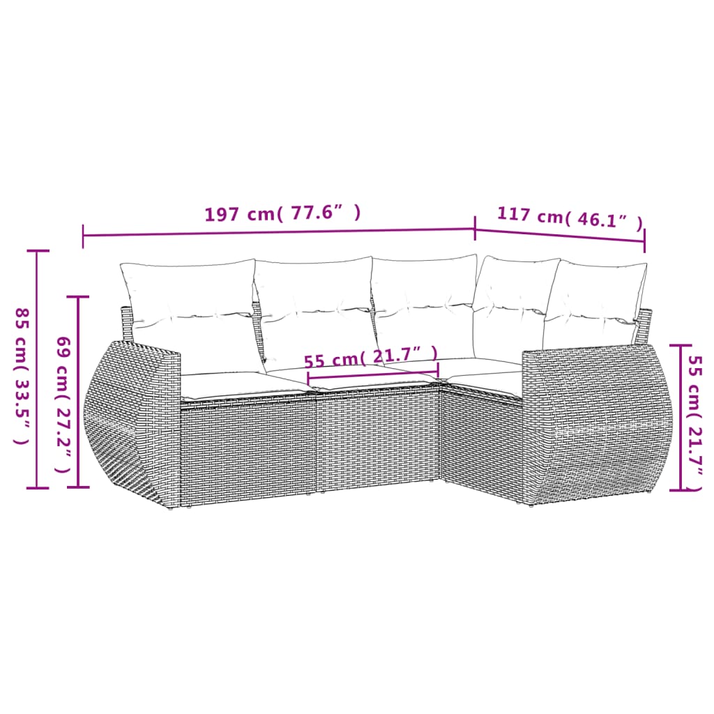 4-Delige Loungeset Met Kussens Poly Rattan Zwart