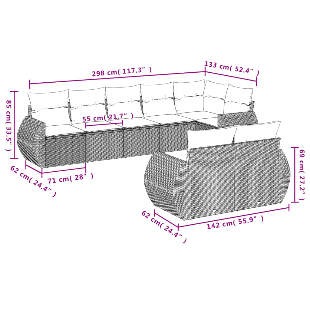 8-Delige Loungeset Met Kussens Poly Rattan Beige