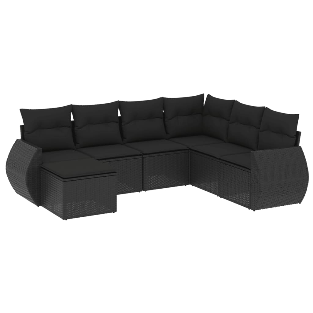 7-Delige Loungeset Met Kussens Poly Rattan Zwart