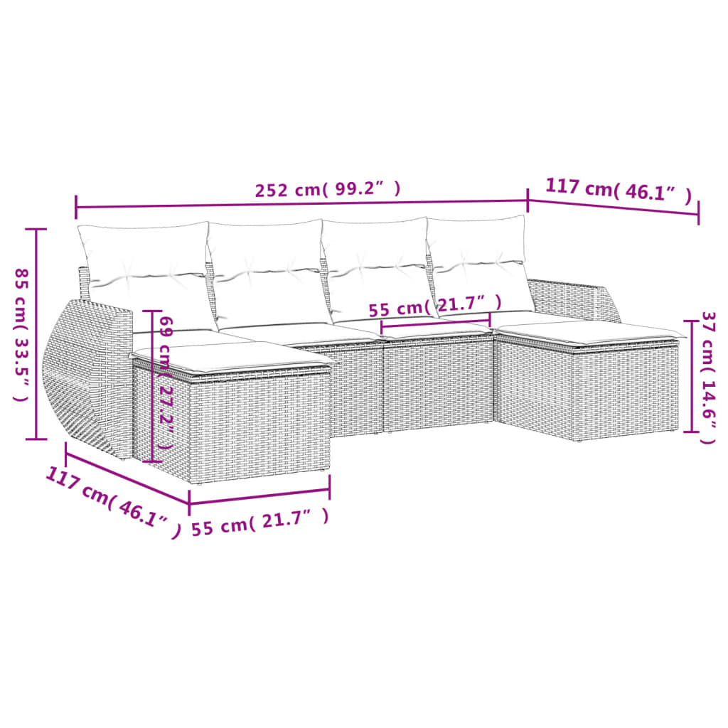 6-Delige Loungeset Met Kussens Poly Rattan Zwart