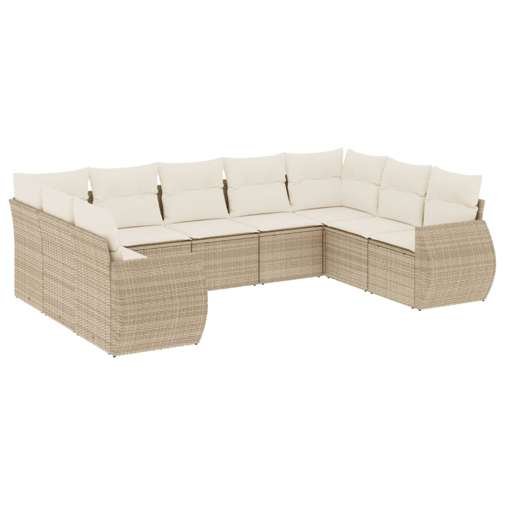 9-Delige Loungeset Met Kussens Poly Rattan Beige