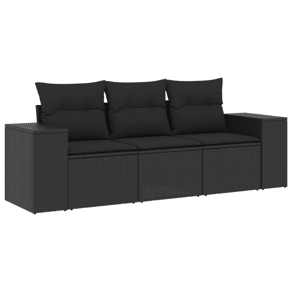 3-Delige Loungeset Met Kussens Poly Rattan Zwart