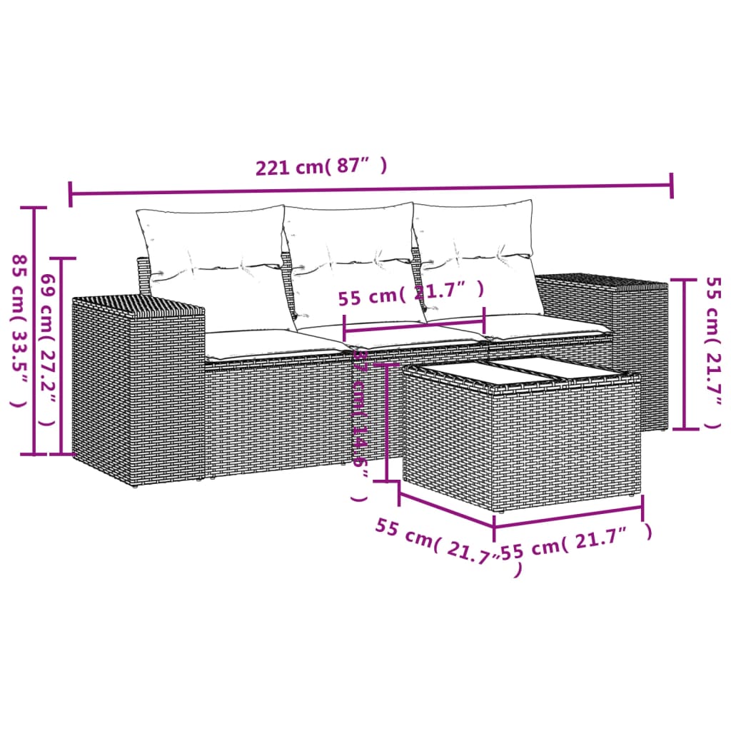 4-Delige Loungeset Met Kussens Poly Rattan Zwart