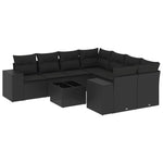 9-Delige Loungeset Met Kussens Poly Rattan Zwart