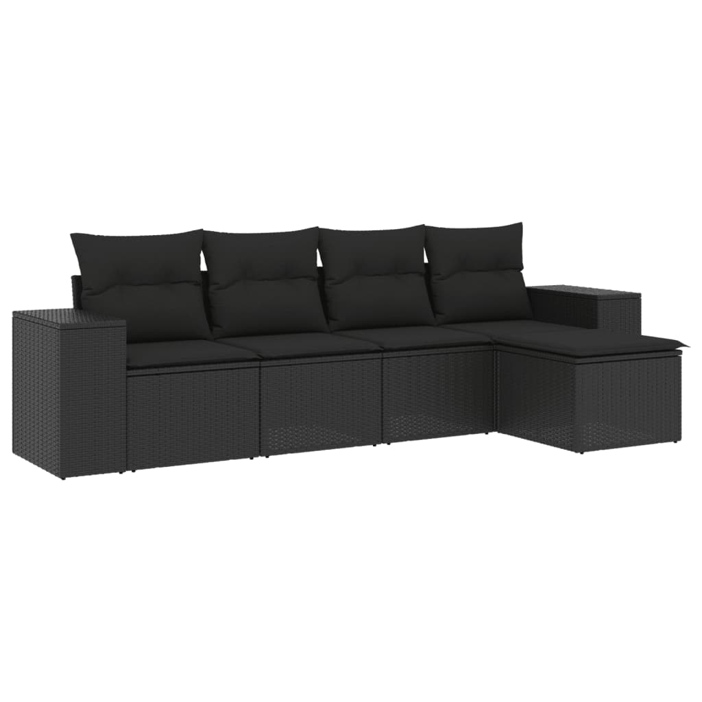 5-Delige Loungeset Met Kussens Poly Rattan Zwart