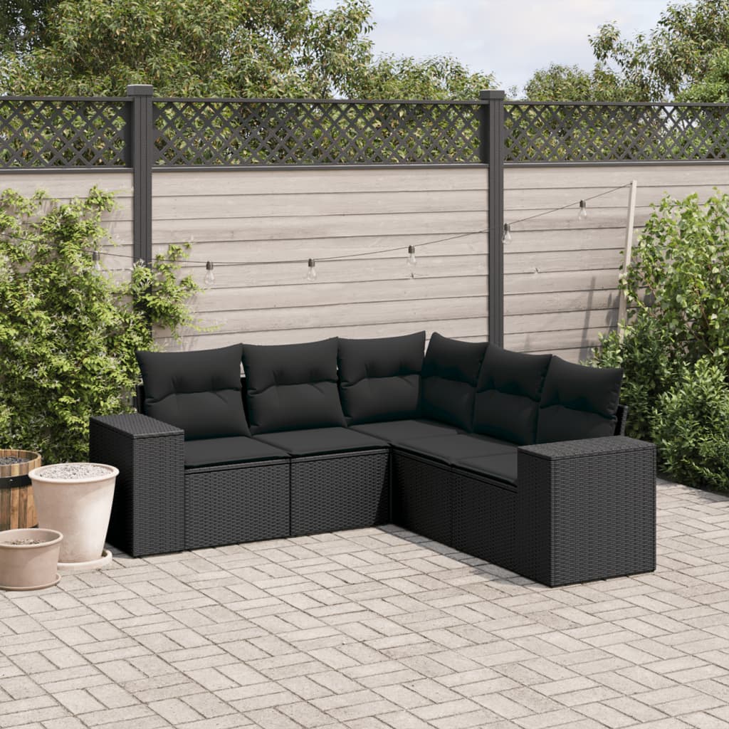 5-Delige Loungeset Met Kussens Poly Rattan Zwart