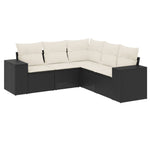 5-Delige Loungeset Met Kussens Poly Rattan Zwart
