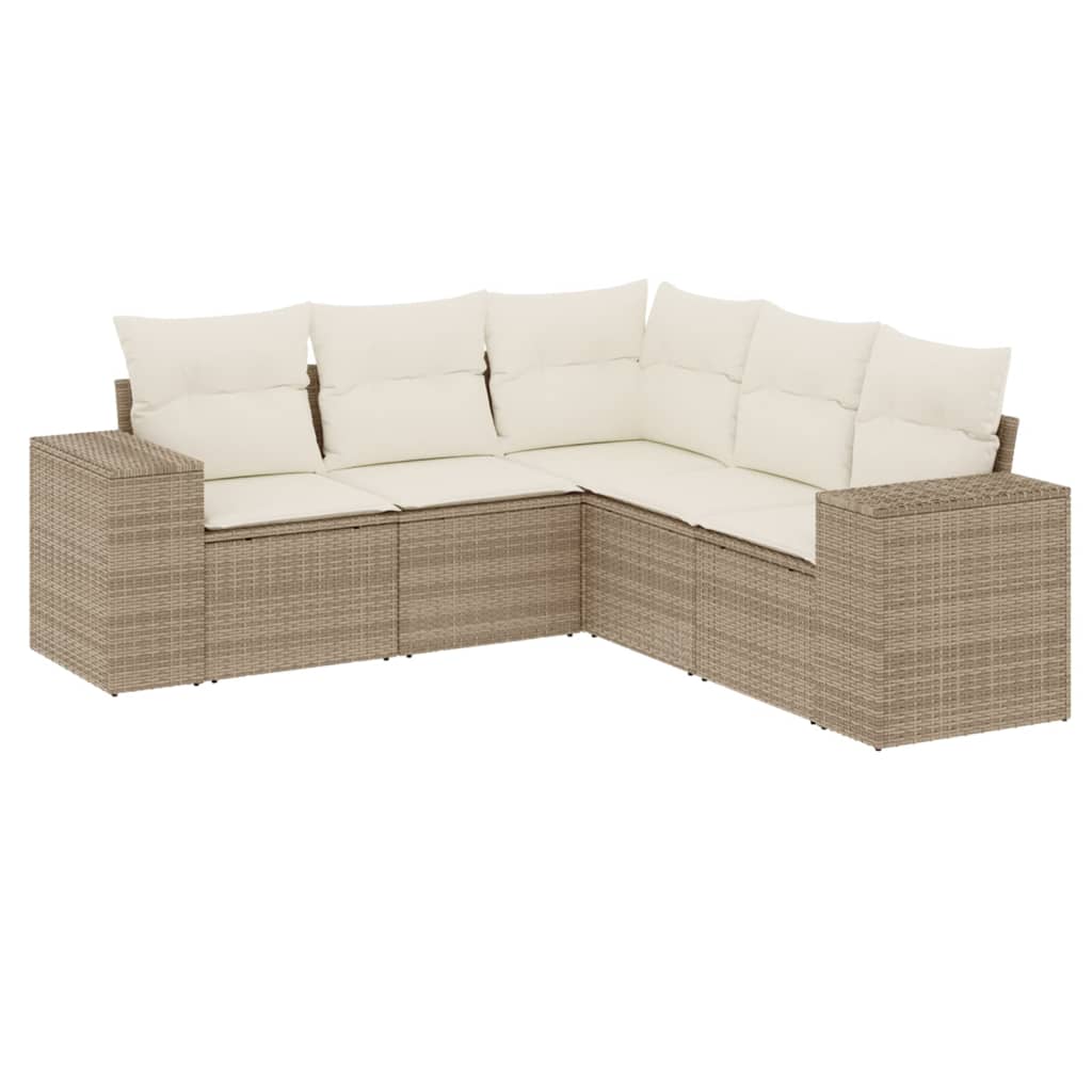 5-Delige Loungeset Met Kussens Poly Rattan Beige
