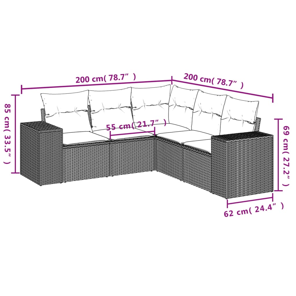 5-Delige Loungeset Met Kussens Poly Rattan Beige