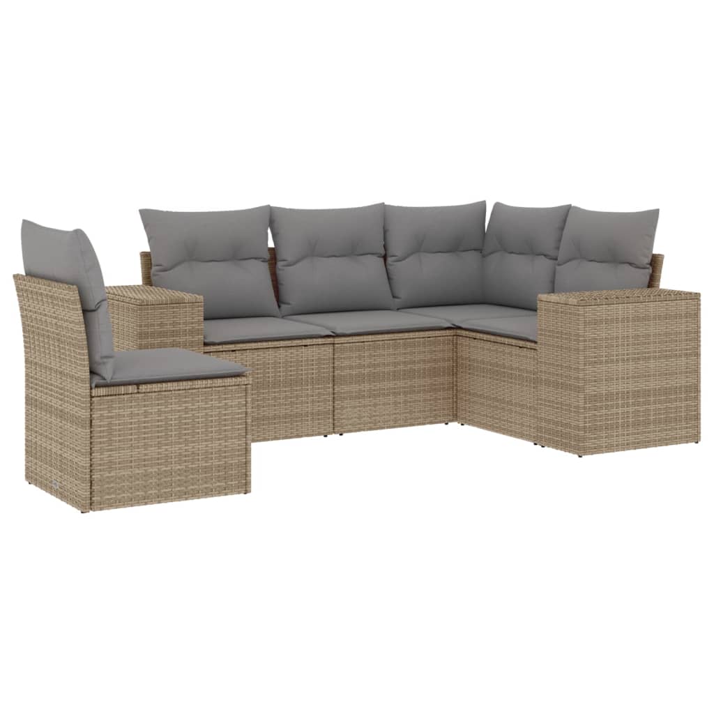 5-Delige Loungeset Met Kussens Poly Rattan Beige