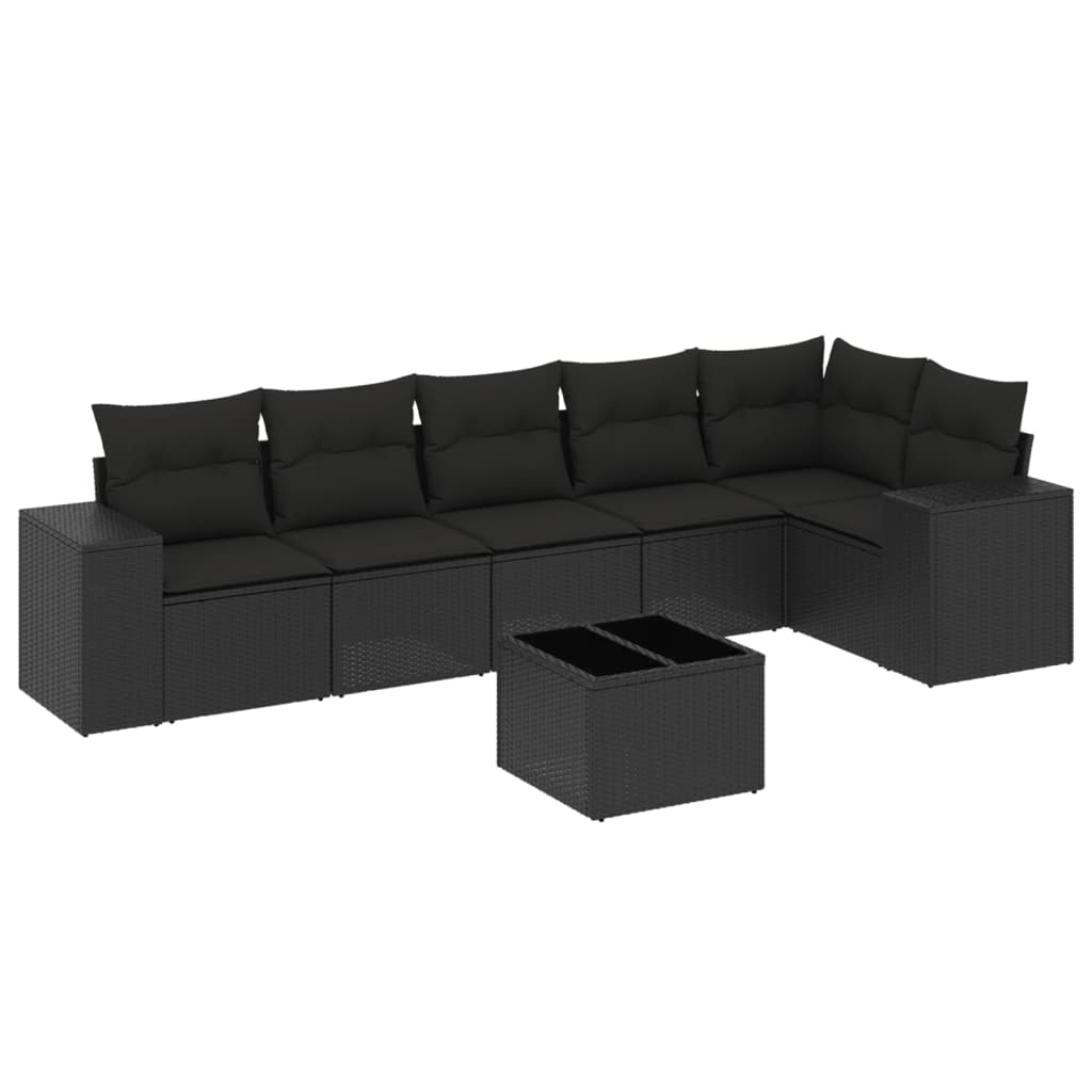 7-Delige Loungeset Met Kussens Poly Rattan Zwart
