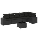 7-Delige Loungeset Met Kussens Poly Rattan Zwart