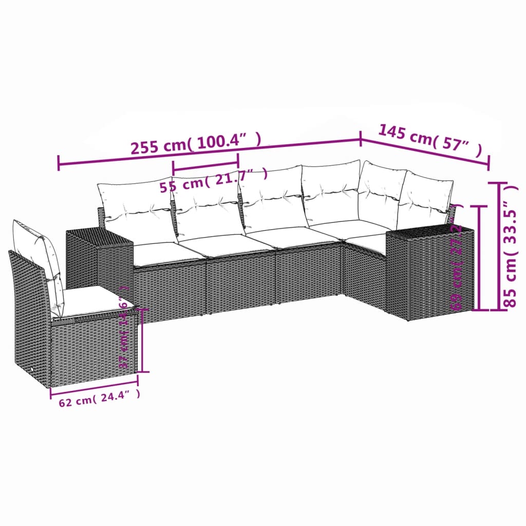 6-Delige Loungeset Met Kussens Poly Rattan Beige