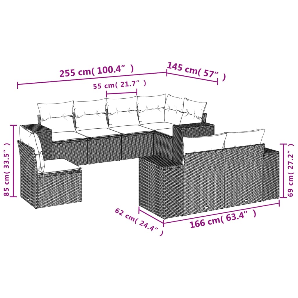 8-Delige Loungeset Met Kussens Poly Rattan Beige