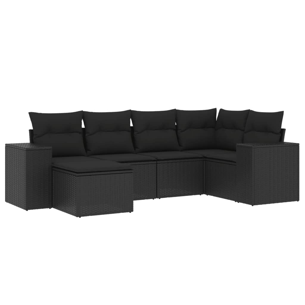 6-Delige Loungeset Met Kussens Poly Rattan Zwart