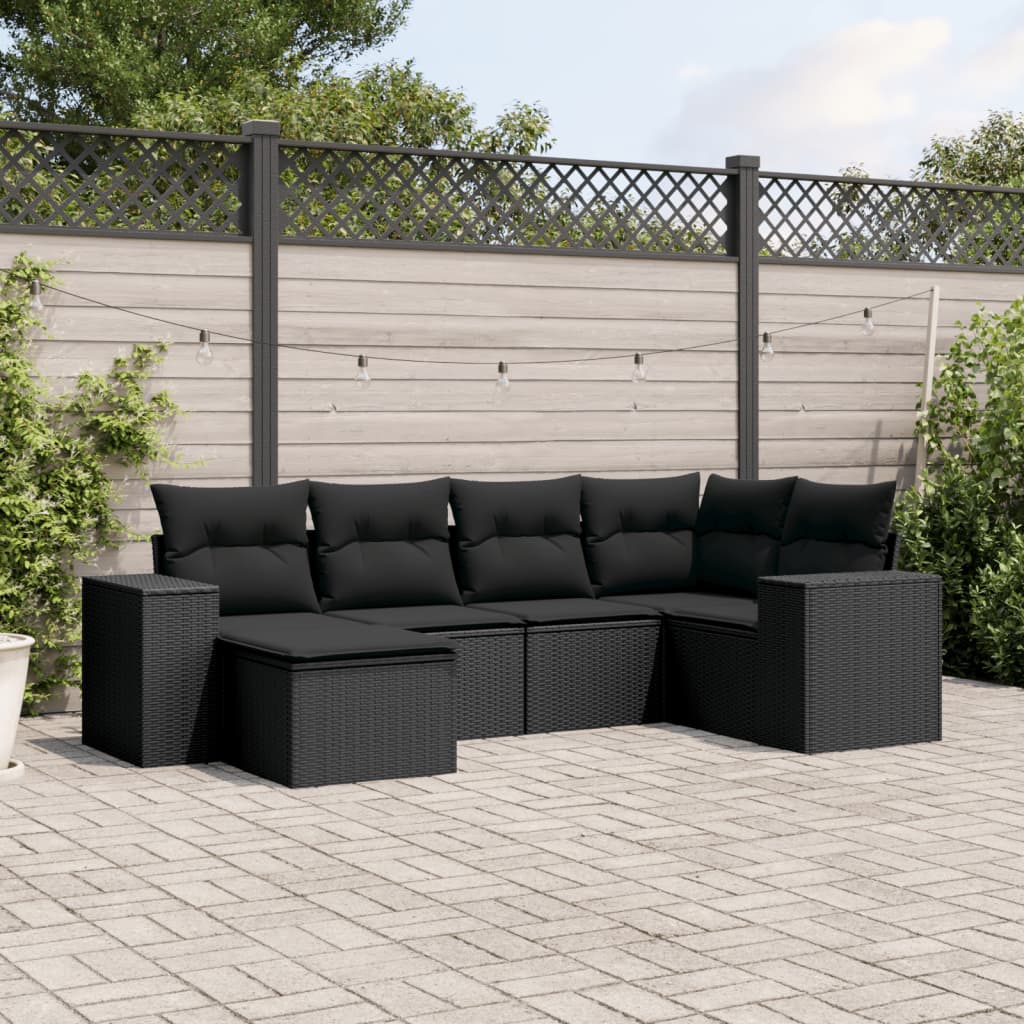 6-Delige Loungeset Met Kussens Poly Rattan Zwart
