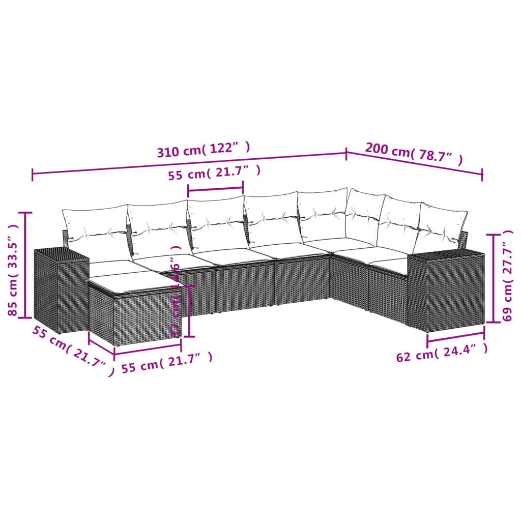 8-Delige Loungeset Met Kussens Poly Rattan Grijs