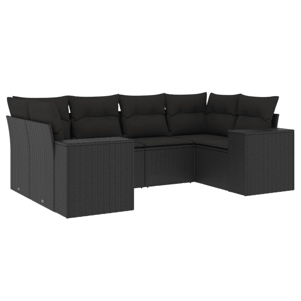 6-Delige Loungeset Met Kussens Poly Rattan Zwart
