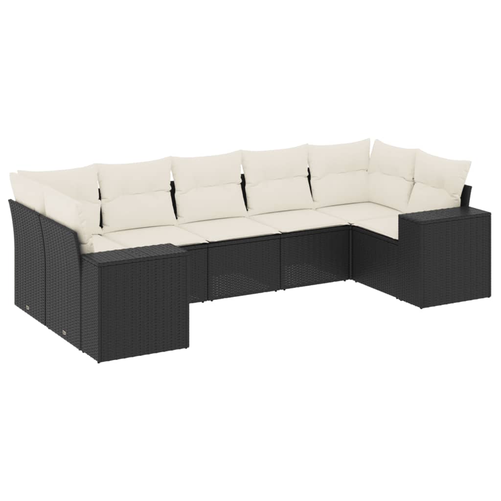 7-Delige Loungeset Met Kussens Poly Rattan Zwart