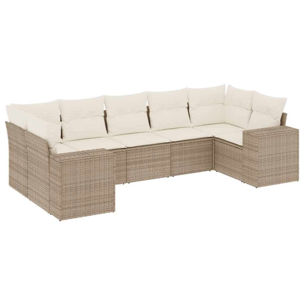 7-Delige Loungeset Met Kussens Poly Rattan Beige