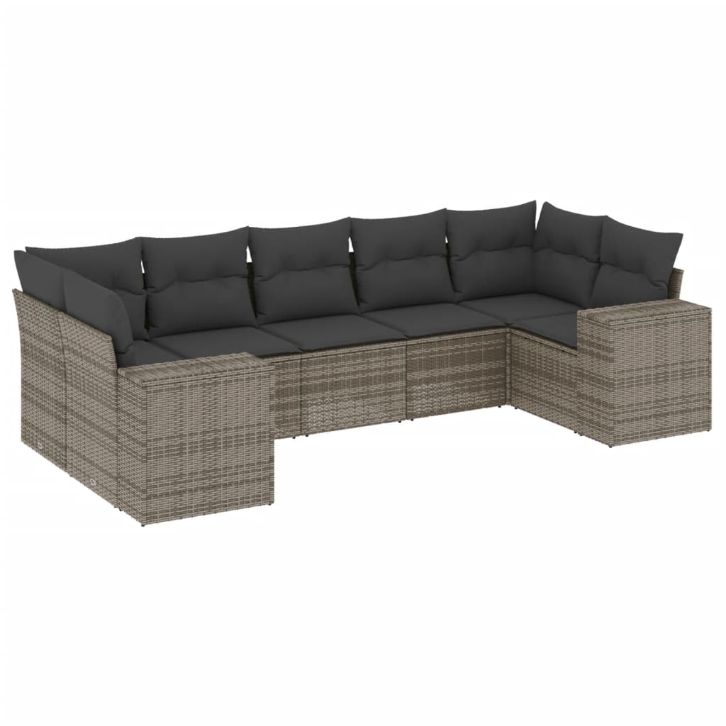 7-Delige Loungeset Met Kussens Poly Rattan Grijs