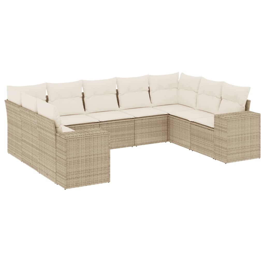 9-Delige Loungeset Met Kussens Poly Rattan Beige