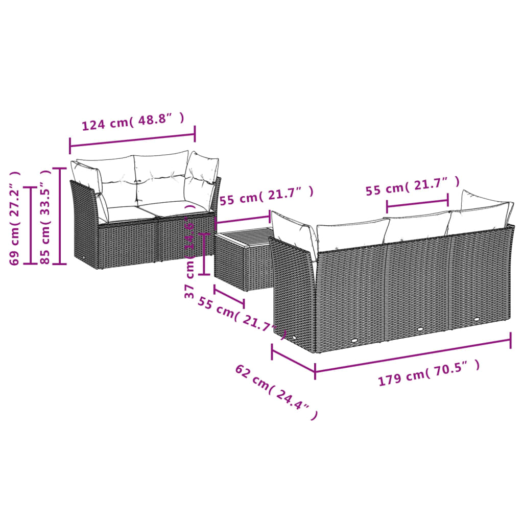 6-Delige Loungeset Met Kussens Poly Rattan Grijs