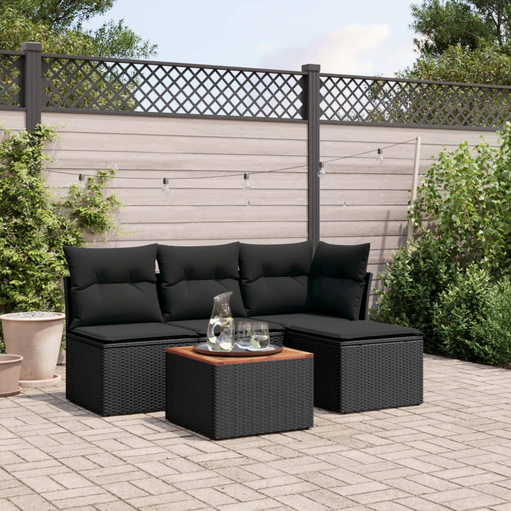 5-Delige Loungeset Met Kussens Poly Rattan Zwart