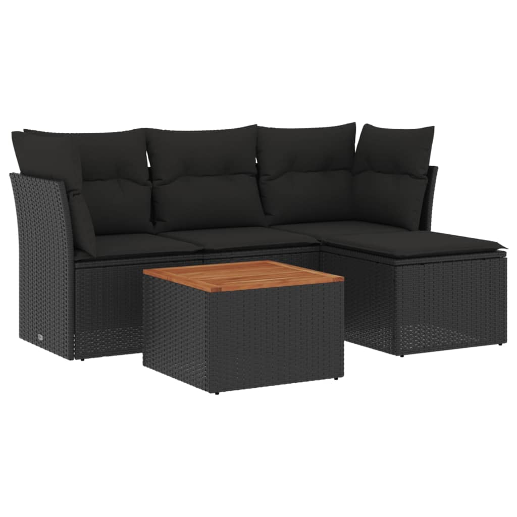 5-Delige Loungeset Met Kussens Poly Rattan Zwart