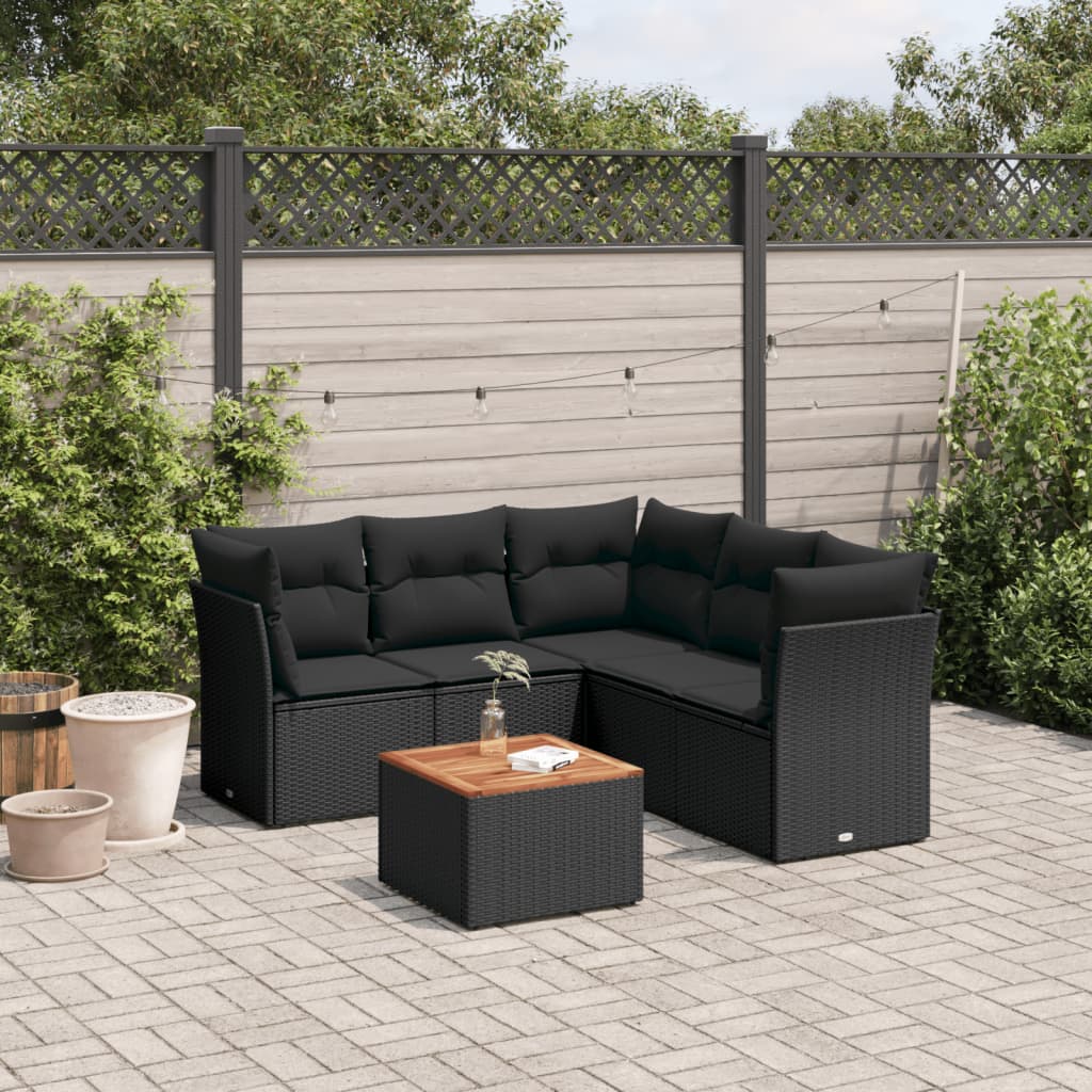 6-Delige Loungeset Met Kussens Poly Rattan Zwart