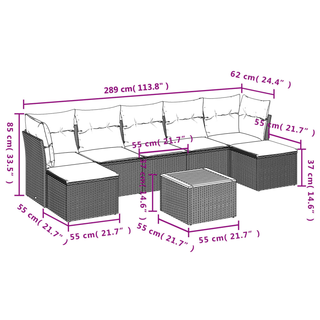 8-Delige Loungeset Met Kussens Poly Rattan Zwart