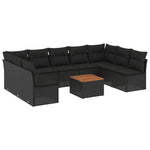 10-Delige Loungeset Met Kussens Poly Rattan Zwart