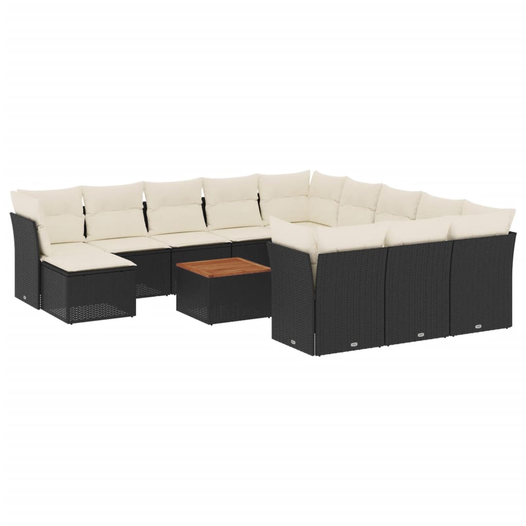 13-Delige Loungeset Met Kussens Poly Rattan Zwart