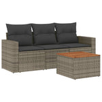 4-Delige Loungeset Met Kussens Poly Rattan Grijs