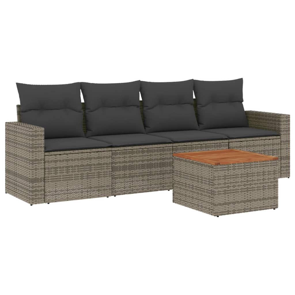 5-Delige Loungeset Met Kussens Poly Rattan Grijs