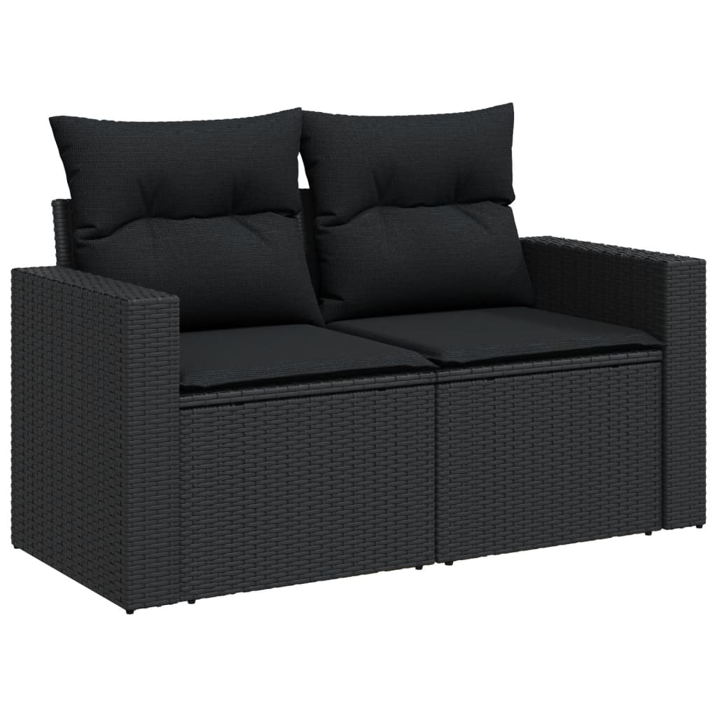 7-Delige Loungeset Met Kussens Poly Rattan Zwart