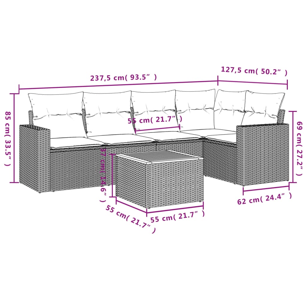 6-Delige Loungeset Met Kussens Poly Rattan Zwart