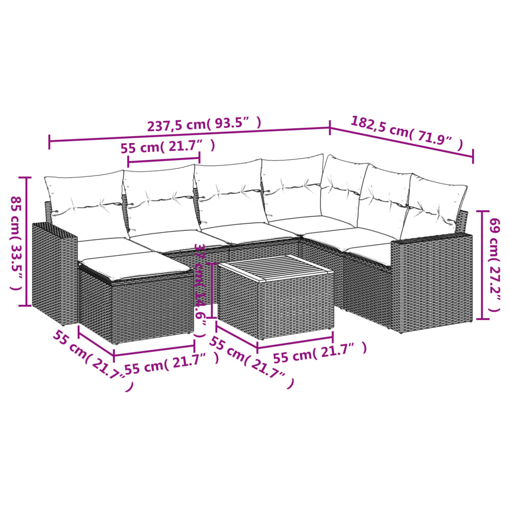 8-Delige Loungeset Met Kussens Poly Rattan Grijs