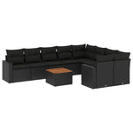 10-Delige Loungeset Met Kussens Poly Rattan Zwart
