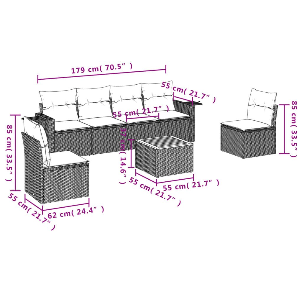 7-Delige Loungeset Met Kussens Poly Rattan Gemengd Beige