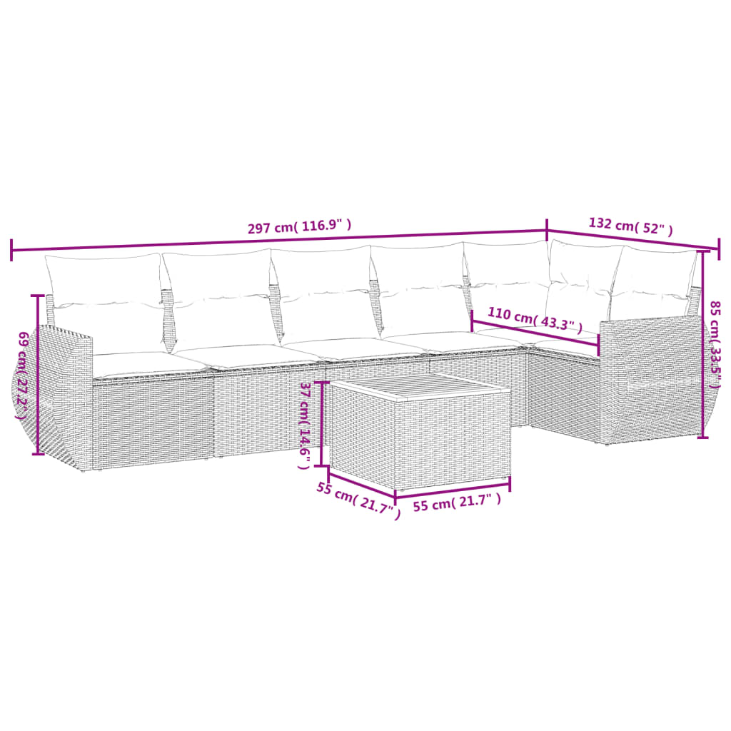 7-Delige Loungeset Met Kussens Poly Rattan Zwart