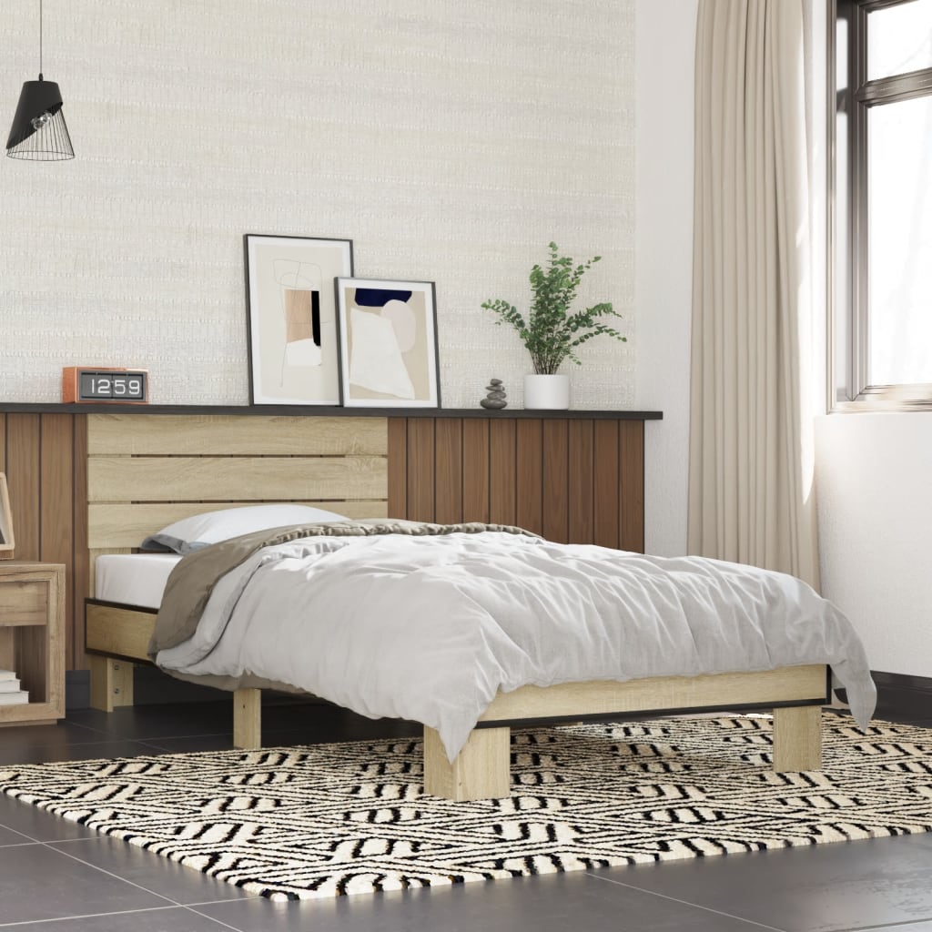 Bedframe Bewerkt Hout En Metaal Eiken